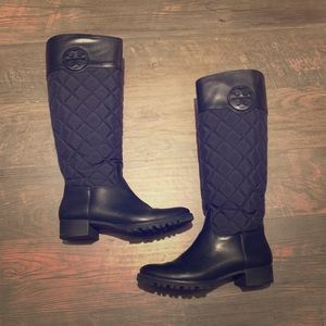 Tory Burch Rowan Quilted Black Riding Boots